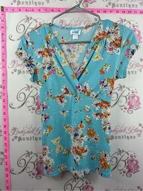 La SENZA girl T-shirt belted tie up y2k rare Aqua Floral Wrap-Style RARE vintage
